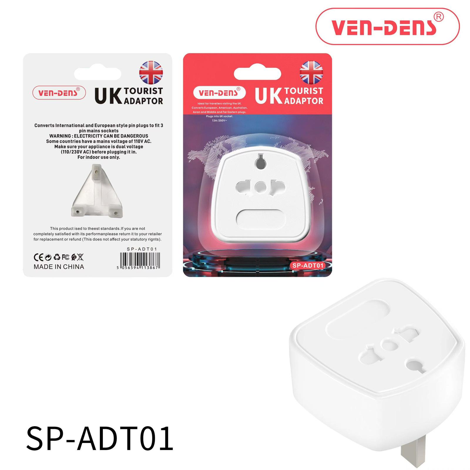 Ven-Dens SP-ADT01 UK Tourist Adaptor